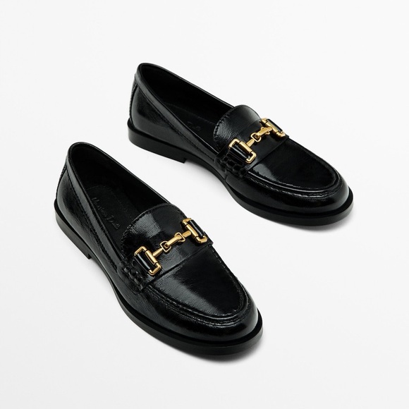 NWT. Massimo Dutti Creased Patent-Finish Loafers with Horsebit. Size 6,5. - Picture 3 of 7